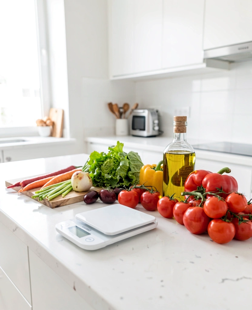 Ingredienti freschi e bilancia di precisione